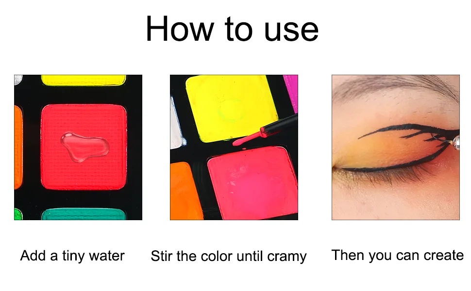 Bowitzki 9 Colors Water Activated Eyeliner Retro Hydra Liner Makeup Graphic Eyeliner UV Glow Fluorescent Color Face and Body Paint - howtouse