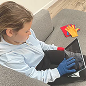 Bamboo Gloves for Eczema  Kids Age 4-6  Dry Hands  Moisturizing Gloves for Children Overnight  3 Pairs - Playing on Tablet