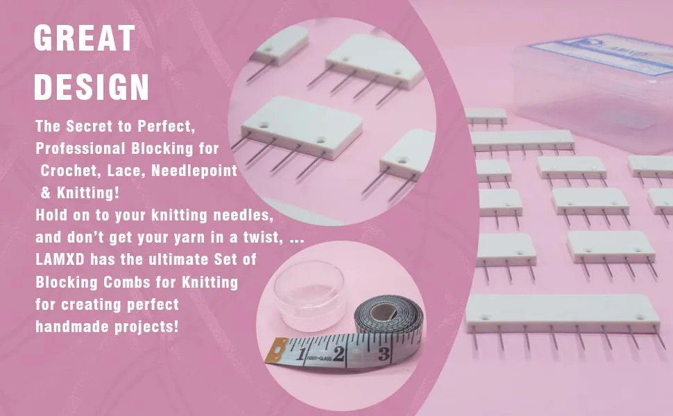 LAMXD Knit Blocking Pins Kit Knit Blocking Combs   Set of 25 Combs for Blocking Knitting  Crochet  Lace or Needlework Projects   Extra 100 T-pins   for use with Blocking Mats for Knitting Mat  - Knit Blocking Comb