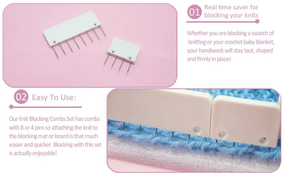 LAMXD Knit Blocking Pins Kit Knit Blocking Combs   Set of 25 Combs for Blocking Knitting  Crochet  Lace or Needlework Projects   Extra 100 T-pins   for use with Blocking Mats for Knitting Mat  - Knit Blocking Comb