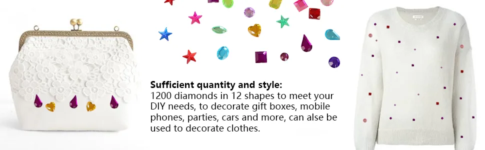 FADIKX 1200 Pcs Acrylic Flatback Rhinestones 12 Different Shape Gems for DIY Craft Jewels Gemstone Wedding Birthday Decoration (6-13mm) - making greeting cards