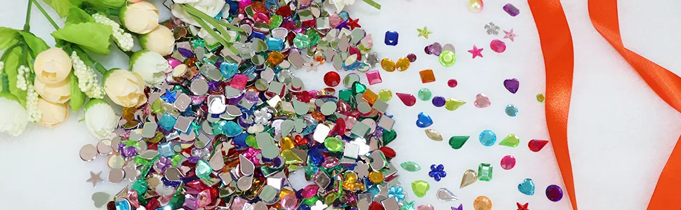 FADIKX 1200 Pcs Acrylic Flatback Rhinestones 12 Different Shape Gems for DIY Craft Jewels Gemstone Wedding Birthday Decoration (6-13mm) - Multiple colors