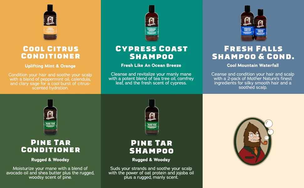 Dr. Squatch Fresh Falls Shampoo - Hair Care Shampoo and Conditioners Fresh Falls, Pine Tar, Cypress Coast and Cool Citrus