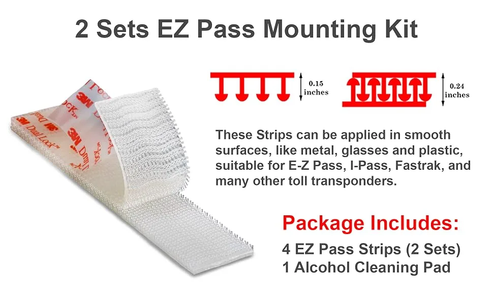 CANOPUS Ez Pass Mounting Kits (4 Strips + 1 pad) - fastener clear holder toll fastrak dual transponder locking para carros sunpass scotch small device