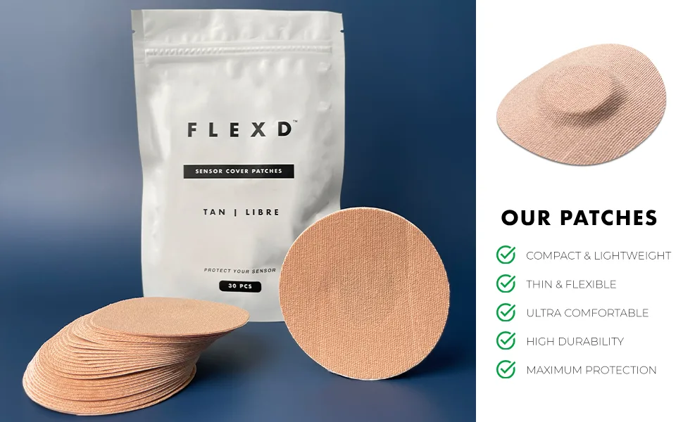 Flexd - Freestyle Waterproof Sensor Covers for Libre 2 & 3 - (30 Pcs) - Libre 3 Sensor Covers - CGM Adhesive Patches - Without Adhesive in The Center - (Round - Tan) - freestyle libre 2 sensor covers