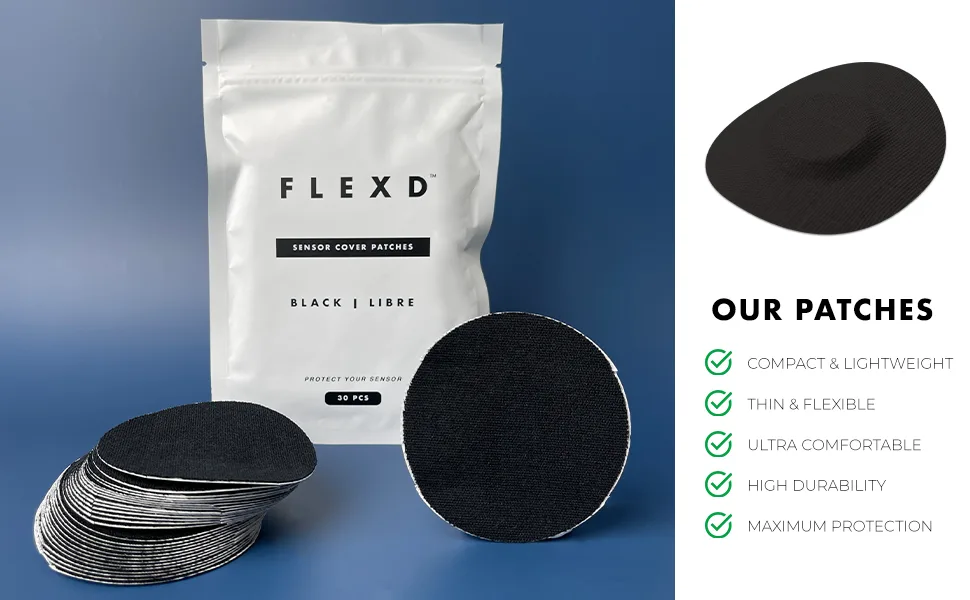 Flexd - Freestyle Waterproof Sensor Covers for Libre 2 & 3 - (30 Pcs) - Libre 3 Sensor Covers - CGM Adhesive Patches - Without Adhesive in The Center - (Round - Black) - freestyle libre 3 sensor covers