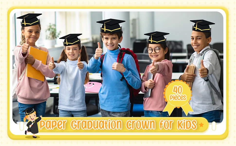 40 Pieces Paper Graduation Crown for Kids  Adjustable Paper Hats Blue - product information 2