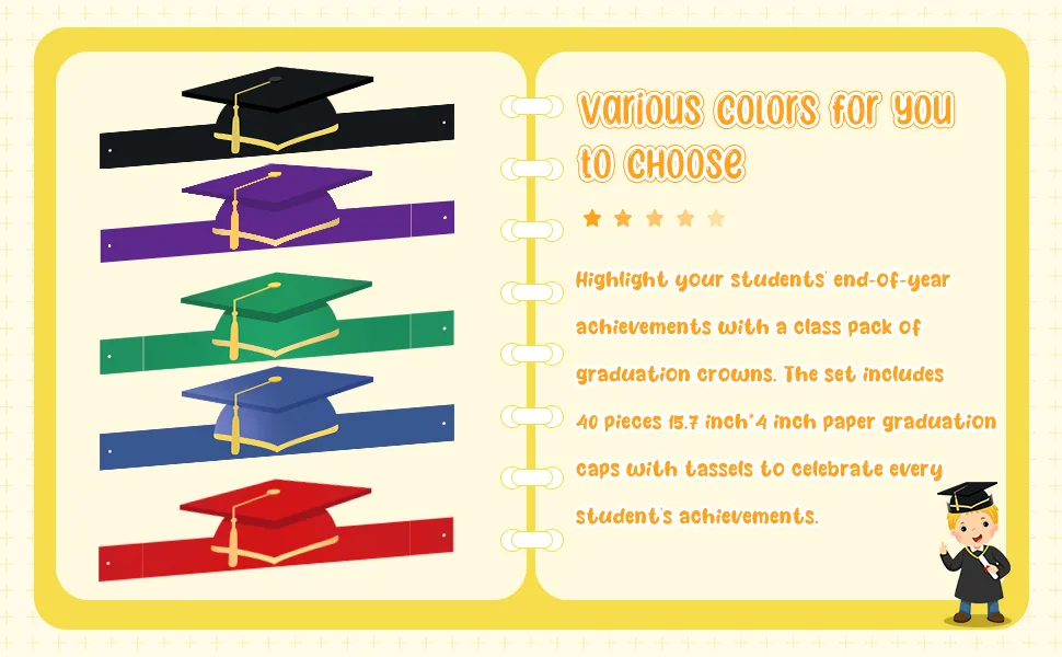 40 Pieces Paper Graduation Crown for Kids  Adjustable Paper Hats Blue - product information 3