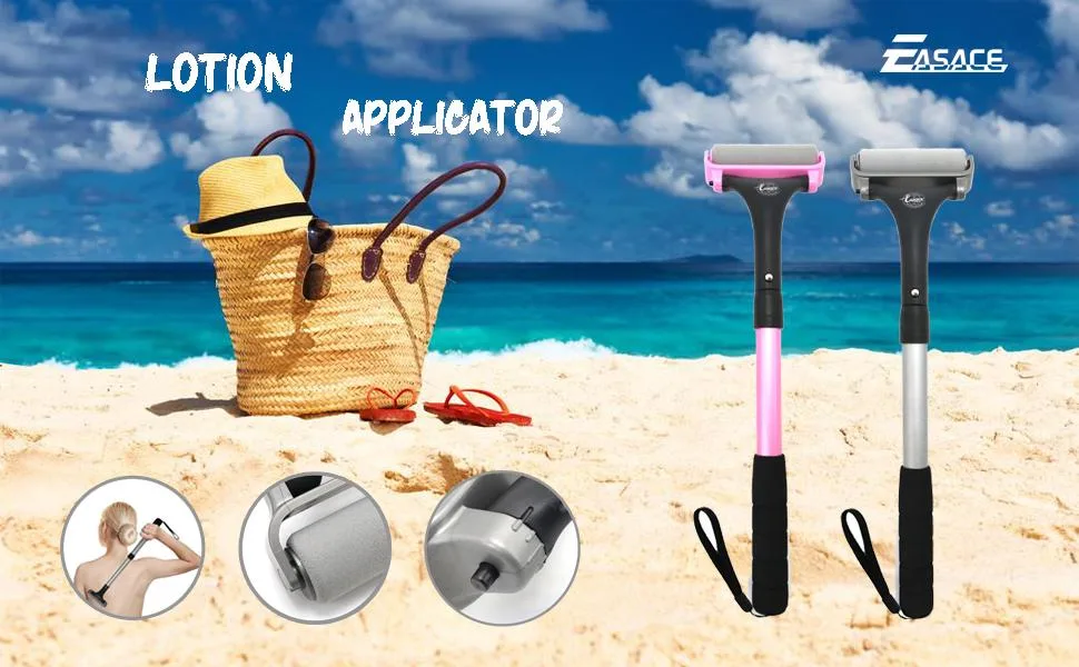EASACE Lotion Applicator for Back & Body  Long Handle 21.5inch Adjustable Lotion Roller with 2 Replacement Roller for back self(pink) - Lotion Applicator