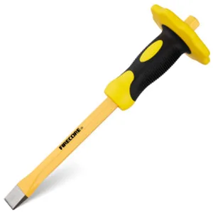 Firecore FS305F Masonry Chisel with Hand Guard  12 inches Heavy Duty Flat Chisel with Hand Protection  Concrete Mortar Stone Breaker Chisel for Demolishing Carving Splitting Breaking Cutting - Masonry Chisel with Hand Guard