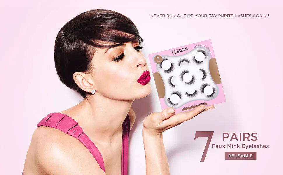 7 Pairs Fake Eyelashes  LASHVIEW False Eyelashes Handmade Lashes 3D Natural Layered Effect Reusable Natural Look False Eyelashes for Makeup (CG01-7) - EYELASH