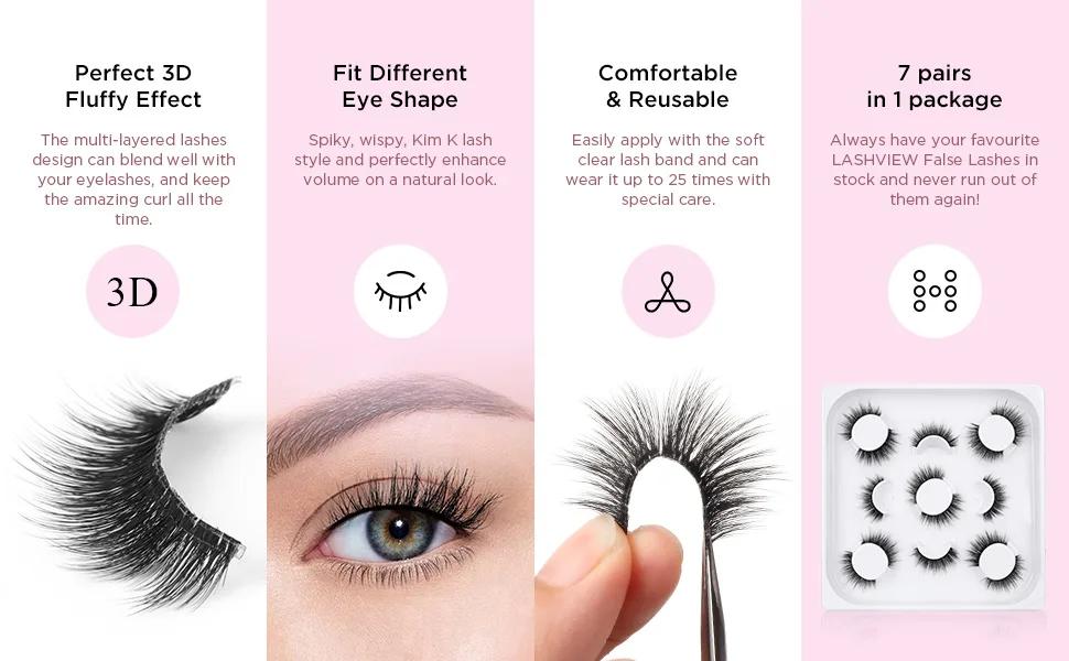 7 Pairs Fake Eyelashes  LASHVIEW False Eyelashes Handmade Lashes 3D Natural Layered Effect Reusable Natural Look False Eyelashes for Makeup (CG01-7) - EYELASHES