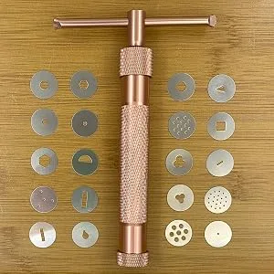 TERMATH Fondant Extruder with 20 Discs  Sugar Paste Extruder Clay Extruder  Cake Decor Tool Set - 20 different discs