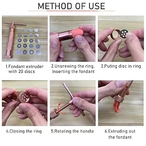 TERMATH Fondant Extruder with 20 Discs  Sugar Paste Extruder Clay Extruder  Cake Decor Tool Set - Method of use