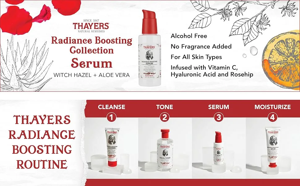 THAYERS Rose Petal Radiance Boosting Serum with Hyaluronic Acid and Vitamin C  2 Ounces - Thayers Radiance Boosting Line