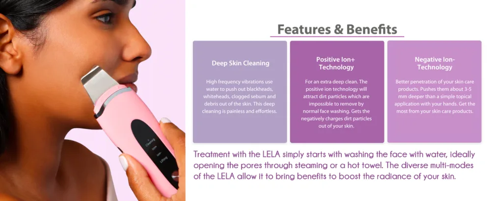 Spa Sciences LELA - Skin Spatula - for Deep Cleansing  Extraction  Serum Infusion and Lifting - 5 Treatment Modes - for All Skin Types - Rechargeable - lela