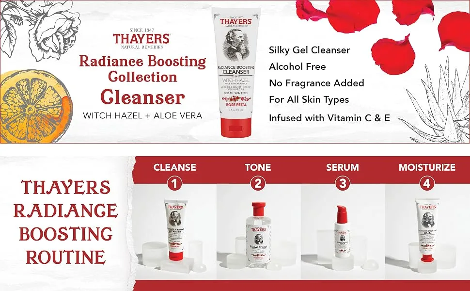 THAYERS Rose Petal Radiance Boosting Cleanser with Vitamin C and Vitamin E  4 Ounces - Thayers Radiance Boosting Collection