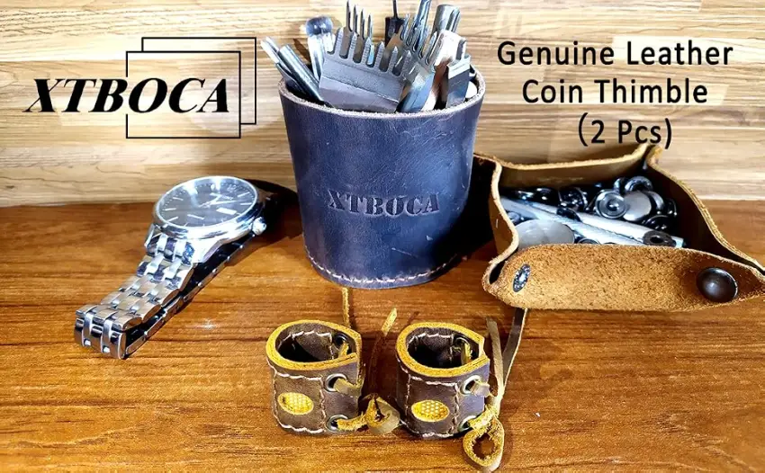 XTBOCA  Genuine Leather Coin Thimble  Finger Protector  Thimble for Hand Sewing  Sewing Leather  Quilting Embroidery  DIY Sewing Tools Handmade Crazy Horse Leather(2 Pcs) - leather coin thimble