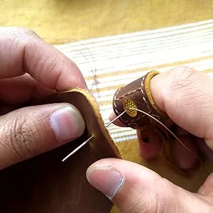 XTBOCA  Genuine Leather Coin Thimble  Finger Protector  Thimble for Hand Sewing  Sewing Leather  Quilting Embroidery  DIY Sewing Tools Handmade Crazy Horse Leather(2 Pcs) - Leather Thimble-4