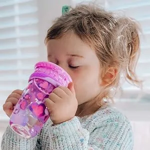 Nuby 360 Edge 2 Stage Drinking Rim Cup with Removable Handles & hygienic Cover: 10 Oz/ 300 Ml  12M+  Camo  Blue (80807) - easy drinking girl