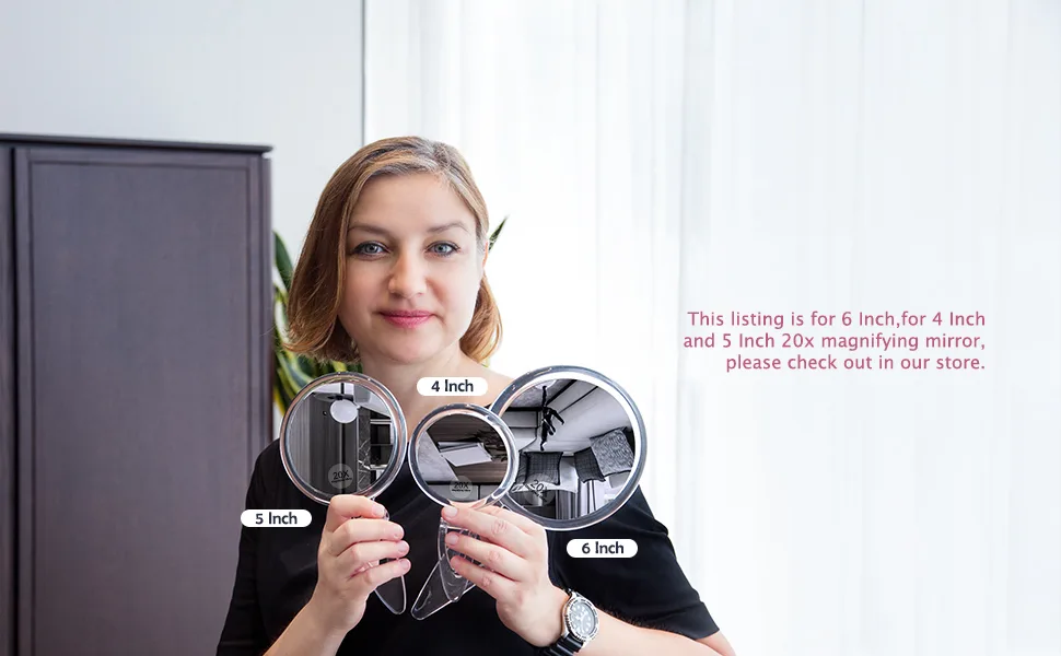 20X Magnifying Mirror  6 Inch  Two Sided Hand Mirror  20X/1X Magnification  Folding Makeup Mirror with Handheld/Stand  Use for Makeup Application  Tweezing  and Blackhead/Blemish Removal. Clear - Magnifying mirror 20x, it