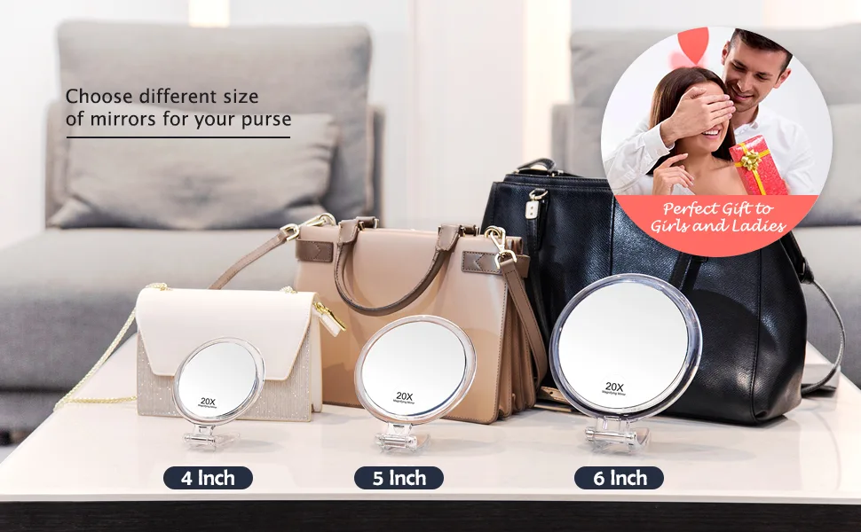 20X Magnifying Mirror  6 Inch  Two Sided Hand Mirror  20X/1X Magnification  Folding Makeup Mirror with Handheld/Stand  Use for Makeup Application  Tweezing  and Blackhead/Blemish Removal. Clear - Magnifying mirror 20x, it's compact with handle,easy for travel or use at home.