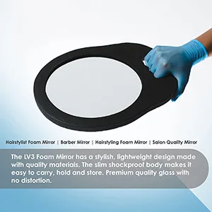 L3 Level 3 Foam Mirror - Premium Quality Glass - Use for Hair Cuts and Shaving - Elegant and Stylish Design - Slim and Shockproof - Level Three Self Cut Mirror - makeup mirror, bathroom mirror, round mirror, hand mirror, Level Three Self Cut Mirror