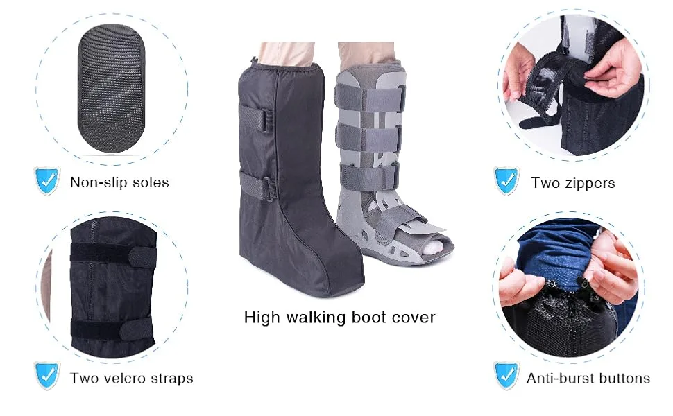 ARUNNERS Walking Boot Cover for Medical Brace Orthopedic and Fracture Cast with Integrative Slip-Resistant Rubber Sole (Black  Short  Medium) Short Medium - High walking boot cover