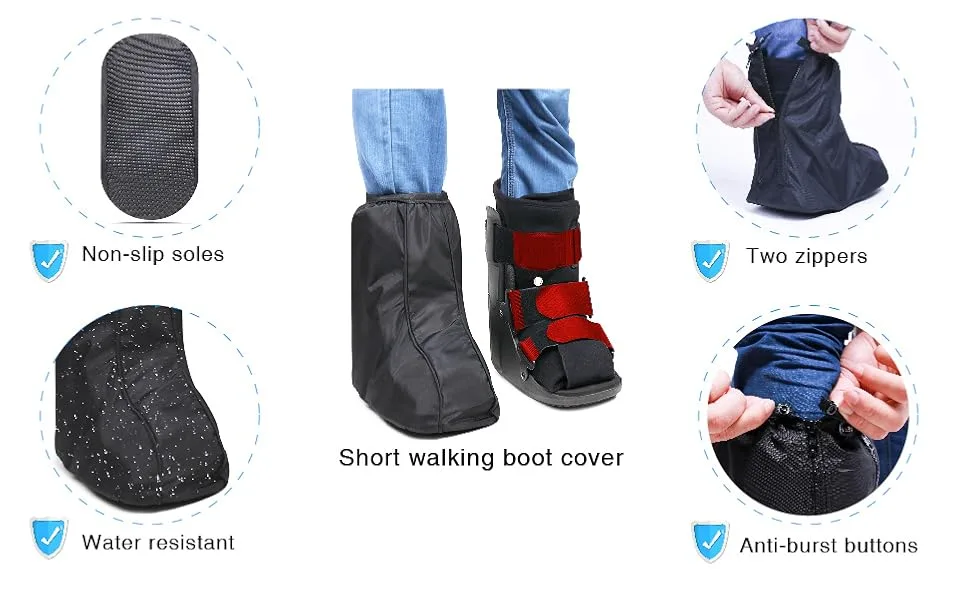 ARUNNERS Walking Boot Cover for Medical Brace Orthopedic and Fracture Cast with Integrative Slip-Resistant Rubber Sole (Black  Short  Medium) Short Medium - Short walking boot cover