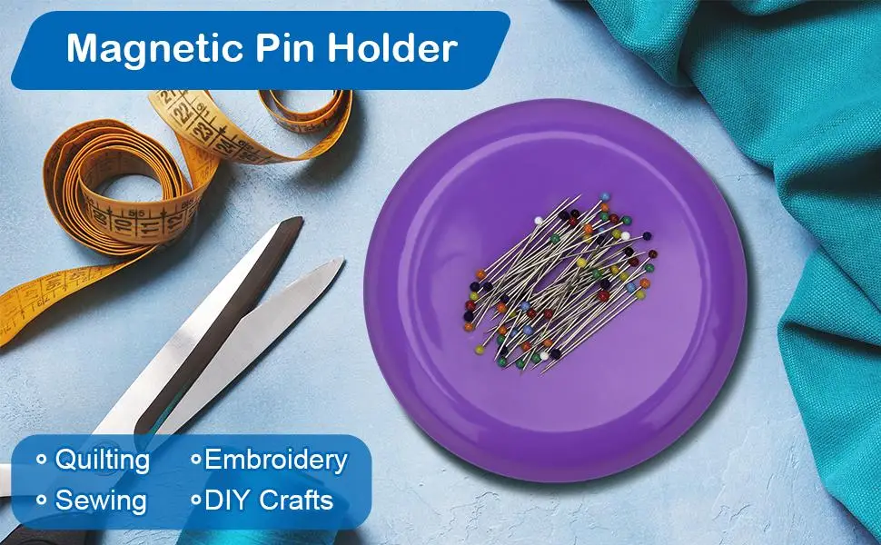 Coitak Magnetic Sewing Pincushion with 100 Plastic Head Pins  Magnetic Pins Holder for Sewing Quilting  (Purple) - magnetic pin holder