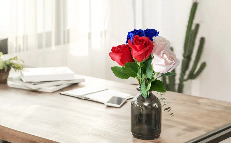 Yesok 50Pcs Floral Wire Stem with Leaves Artificial Plastic Rose Floral Wire Stems DIY Craft Bouquet Making Floral Arrangement Tools - product information 8