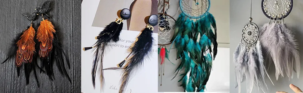 Happy Feather 100PCS Saddle Hackle Rooster Feather for Crafts  5-7 inch Natural Pheasant Neck Feathers DIY Pendant Earrings Dream Catcher-White - feather for crafts