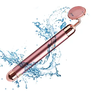 HOTACE Jade Roller for Face Electric Vibrating Face Roller Massager 100% Natural Rose Quartz Roller Skin Care Tools-Pink - 360 Waterproof Design