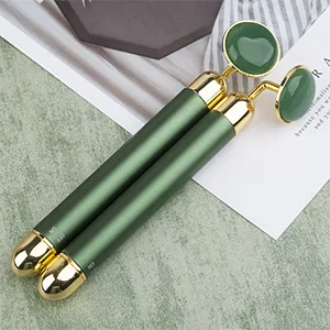 HOTACE Jade Roller for Face Electric Vibrating Face Roller Massager 100% Natural Rose Quartz Roller Skin Care Tools-Pink - Green jade roller massage for eye