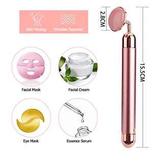 HOTACE Jade Roller for Face Electric Vibrating Face Roller Massager 100% Natural Rose Quartz Roller Skin Care Tools-Pink - rose