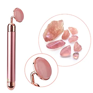 HOTACE Jade Roller for Face Electric Vibrating Face Roller Massager 100% Natural Rose Quartz Roller Skin Care Tools-Pink - rose quartz