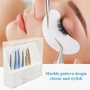 Dust-proof Eyelash Tweezers Holder with Cover  Acrylic MarbleTweezer Organizer for Lash Cart (Pink) - makeup tools