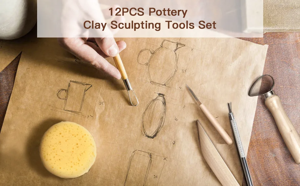Nozomy Clay Tools 12PCS Pottery Clay Sculpting Tool Set - Pottery Clay Sculpting Tools Set Polymer Modeling Clay Sculpting Tools Set Ball Stylus Dotting Tools