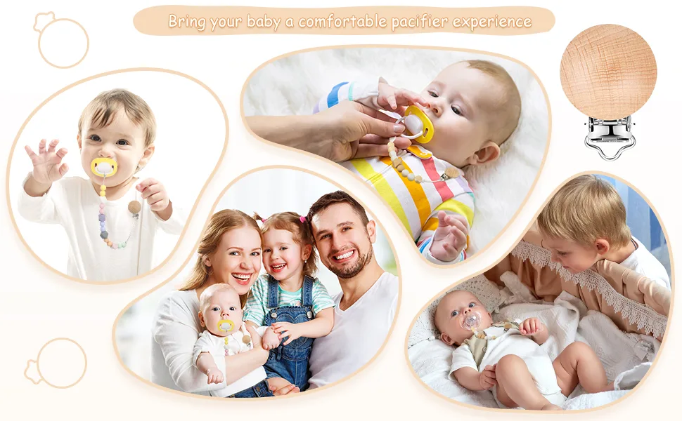 30 Pieces Natural Beech Wood Pacifier Clips Teething Grasping Toy Suspender Clips Wood Pacifier Clip Holder Charm DIY Pacifier Clips (30 Pieces) - product information 3