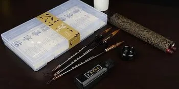 CA Society Chinese Calligraphy Set  Japanese Calligraphy Brush Gift Set  Brush Calligraphy Ink  Water Writing Cloth  9 Pcs for Beginners - calligraphy set