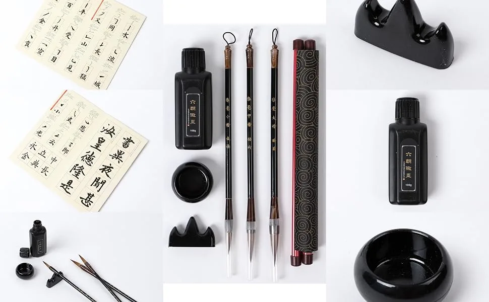 CA Society Chinese Calligraphy Set  Japanese Calligraphy Brush Gift Set  Brush Calligraphy Ink  Water Writing Cloth  9 Pcs for Beginners - calligraphy set