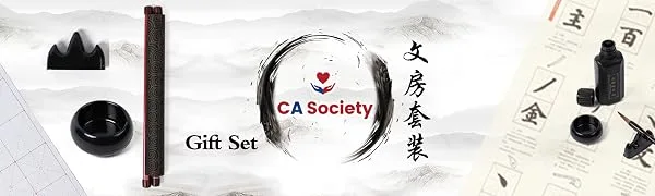 CA Society Chinese Calligraphy Set  Japanese Calligraphy Brush Gift Set  Brush Calligraphy Ink  Water Writing Cloth  9 Pcs for Beginners - Chinese calligraphy set