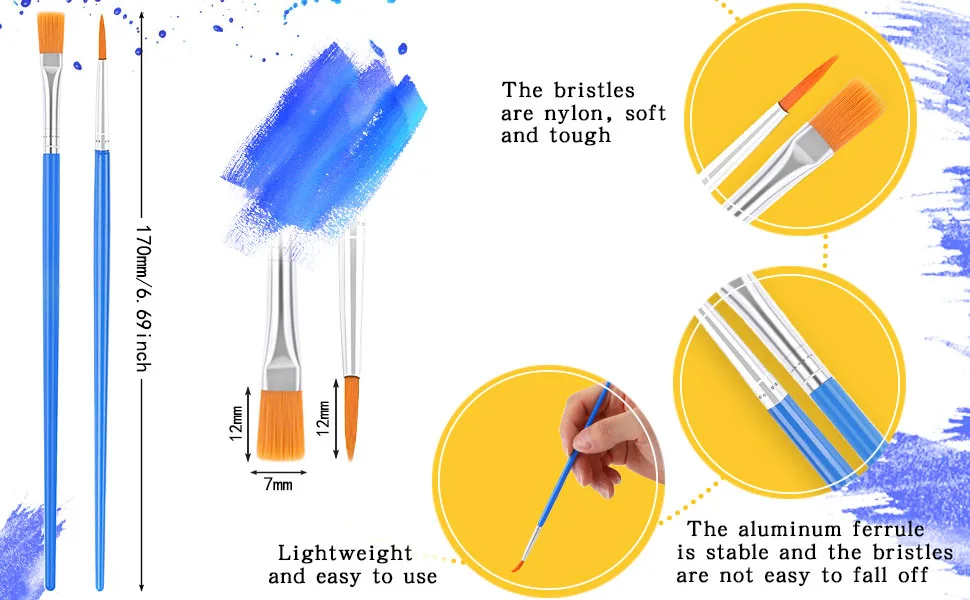 60 Pcs Paint Brushes Round Flat Small Brush Bulk for Detail Painting MIX(30Flat +30Round) - paint brushes for kids