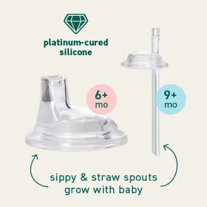 green sprouts Sprout Ware Plant-Plastic Sip & Straw Cup  Includes Sippy & Straw Spouts  Easy Grip Handles  Gray - sprout ware sip and straw