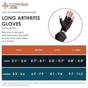 Copper Joe Long Arthritis Gloves - Highest Copper Content Infused Extra Long Fit Glove for Women & Men Computer Typing  Carpal Tunnel and Support Wrist Hands 1 Pair (Small) Small (1 Pair) - Arthritis gloves for men women small medium large xl xxl half finger copper infused soft sweat