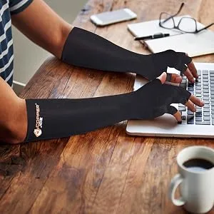 Copper Joe Long Arthritis Gloves - Highest Copper Content Infused Extra Long Fit Glove for Women & Men Computer Typing  Carpal Tunnel and Support Wrist Hands 1 Pair (Small) Small (1 Pair) - Compression working out gloves pain relief Carpal Tunnel typing writing Everyday Computer finger