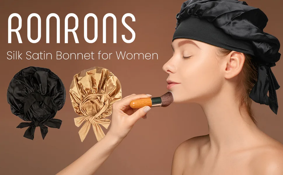 RONRONS 2 Pieces Satin Bonnets for Black Women Silk Hair Bonnet Sleeping Cap - product information 1