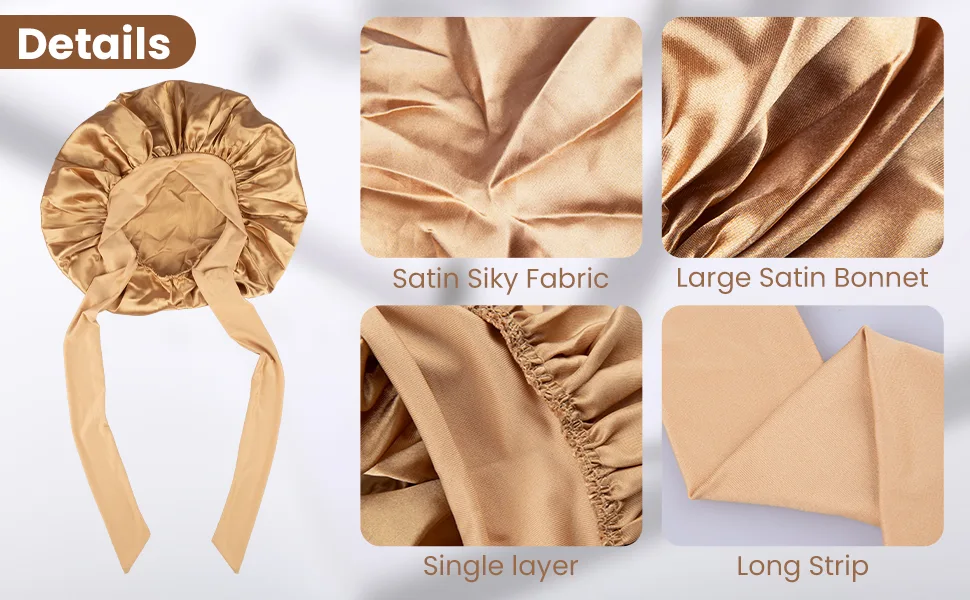 RONRONS 2 Pieces Satin Bonnets for Black Women Silk Hair Bonnet Sleeping Cap - product information 2