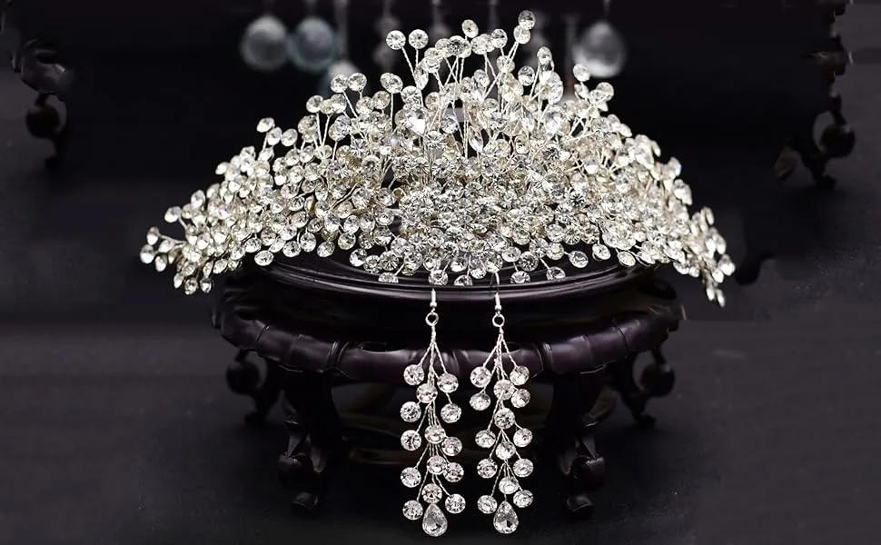 HP376 Silver Rhinestone Wedding Headpiece for Women Handmade Bridal Headband Hair Accessories ( Headwear) - Rhinestone Wedding Headpiece