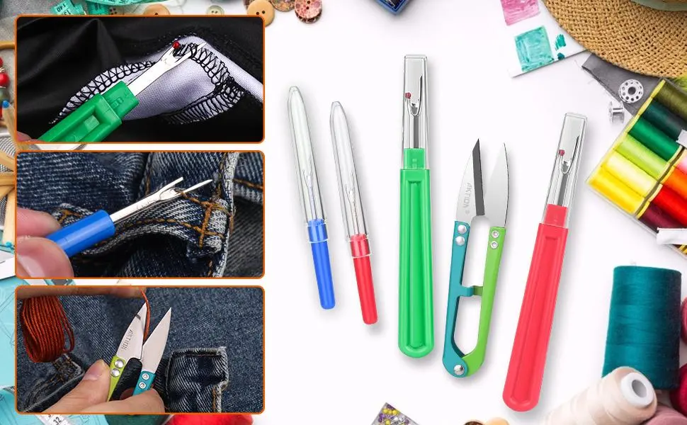 Seam Ripper  Sewing Stitch Ripper and Thread Remover Tool Kit  2Big+2Small Thread Cutter and 1 Thread Snips (Blue) - Introduction to usage scenarios